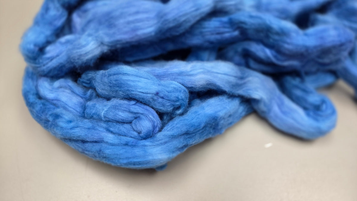 Cotton, 1/2 oz (0.5 ounce) Dyed Conventional Cotton Sliver, Small Batch Studio Dyed (Blue D)