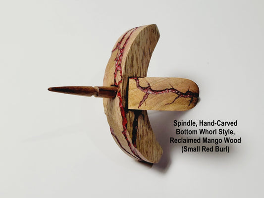 Spindle, Hand-Carved Bottom Whorl Style, Reclaimed Mango Wood (Small Red Burl)