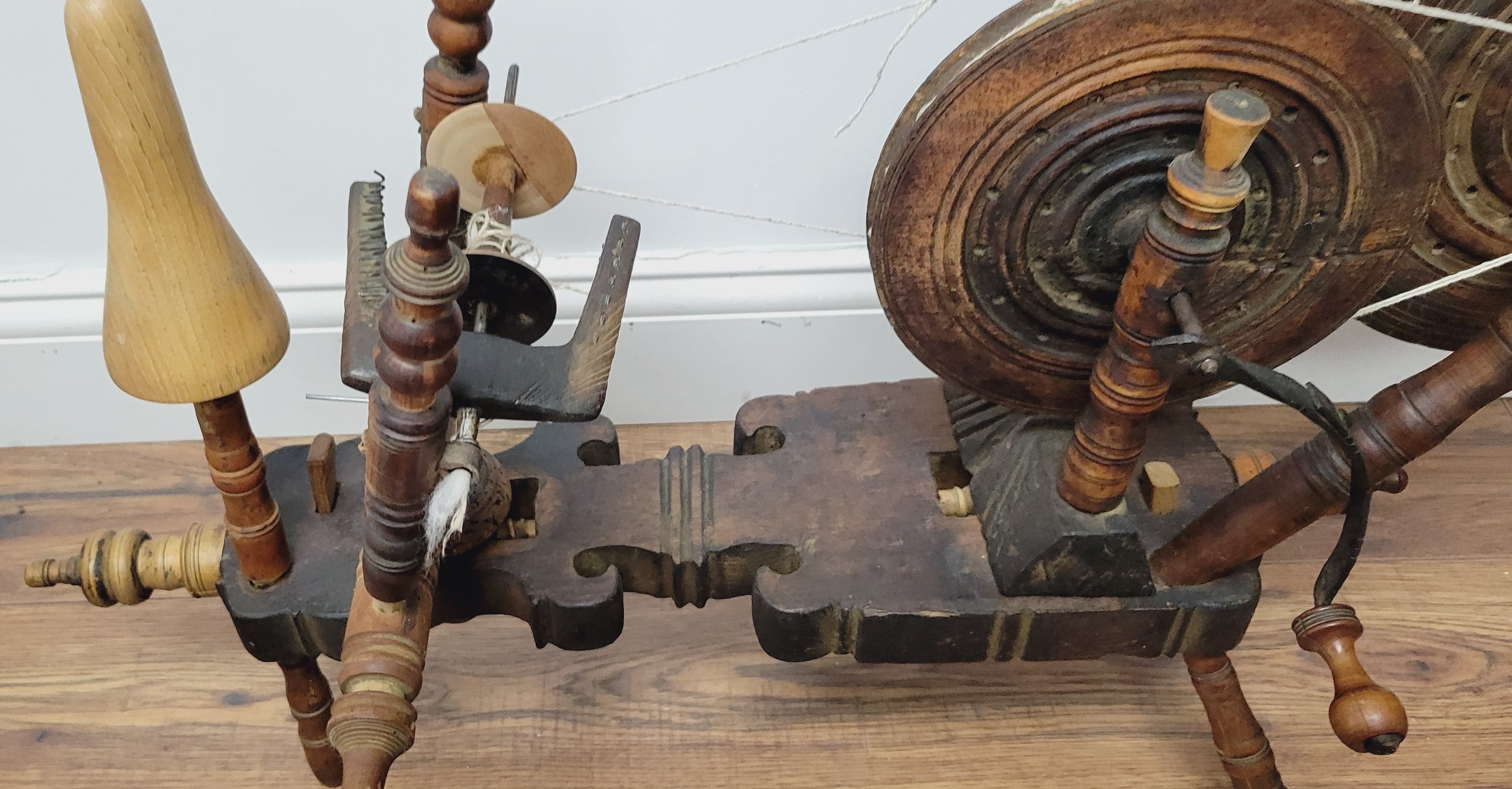 Antique Anatolian Charkha Table Top Spinning Wheel Wood Tool for Cotton