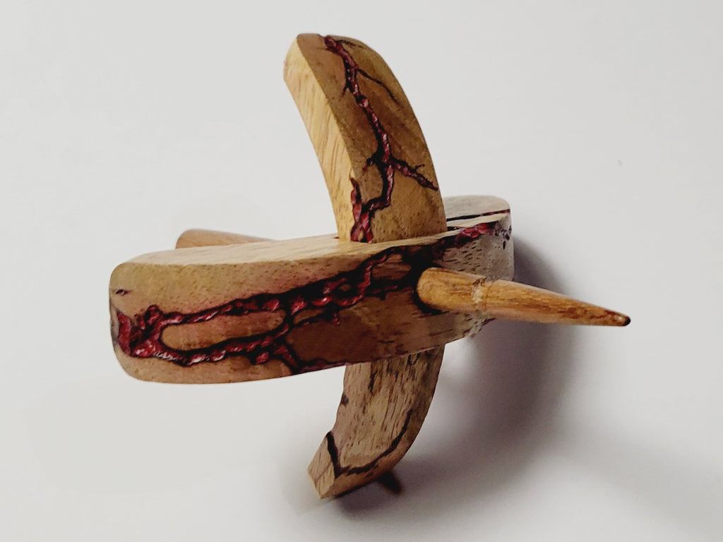 Spindle, Hand-Carved Bottom Whorl Style, Reclaimed Mango Wood (Small Red Burl)