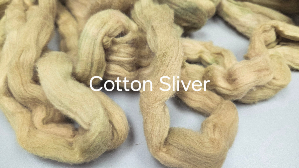 Cotton, 1/2 oz (0.5 ounce) Dyed Conventional Cotton Sliver, Small Batch Studio Dyed (Khaki L)