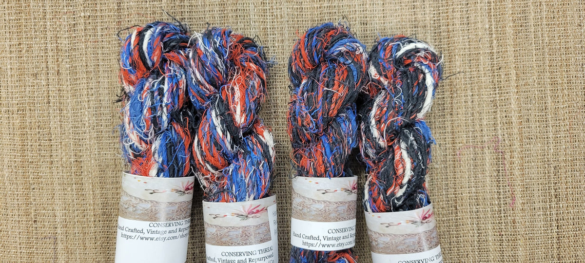 Linen Reclaimed Yarn. Skein Bundle. Set 4 Skeins. Hand-Spun Fibers Upcycled. Art Yarn