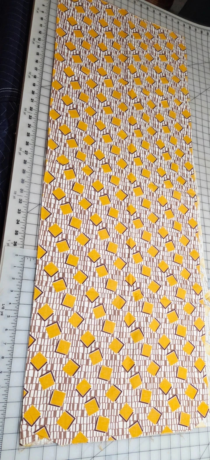 Vintage Feedsack Fabric 50 x 43 Opened Gold & Brown Squares Feed Flour Sack