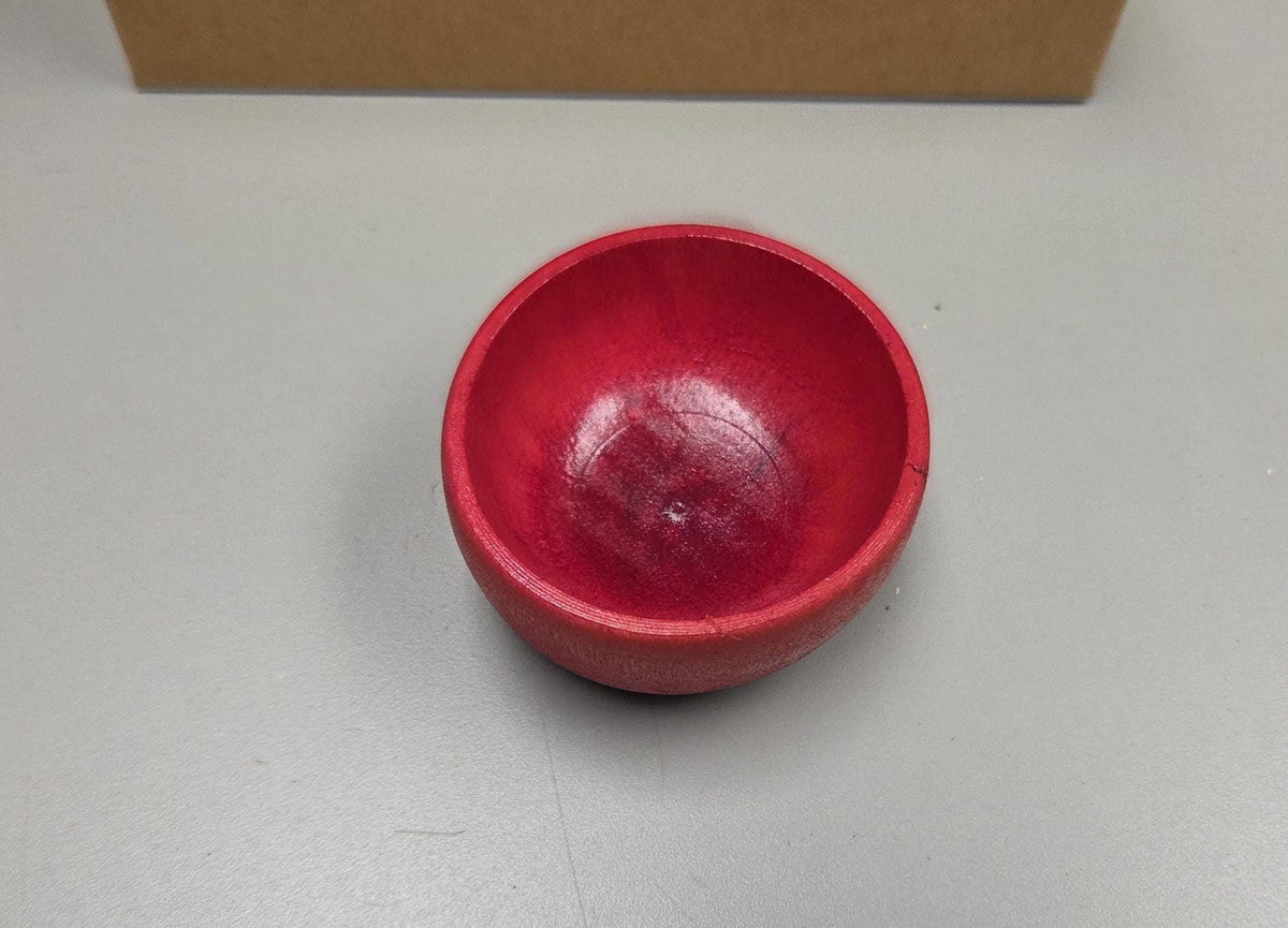 Spin Cotton Fiber Kit. Painted Wood Support Bowl & Brass Thakli Spindle. Red