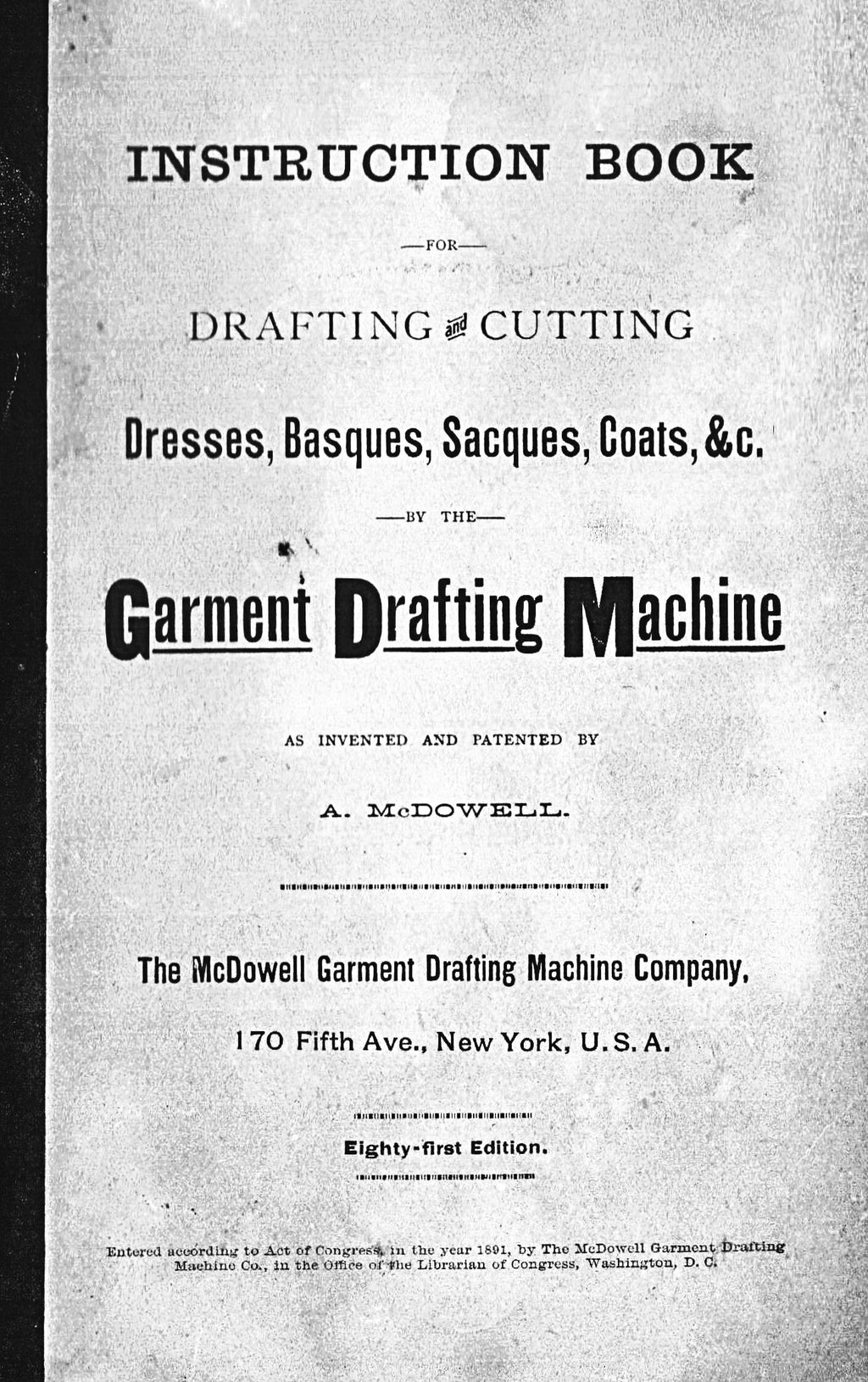 McDowell Drafting & Cutting Dresses / Measure Book. 1891 Instruction Book Garment Drafting Machine Co. Patterns. E-book DOWNLOAD. 📥