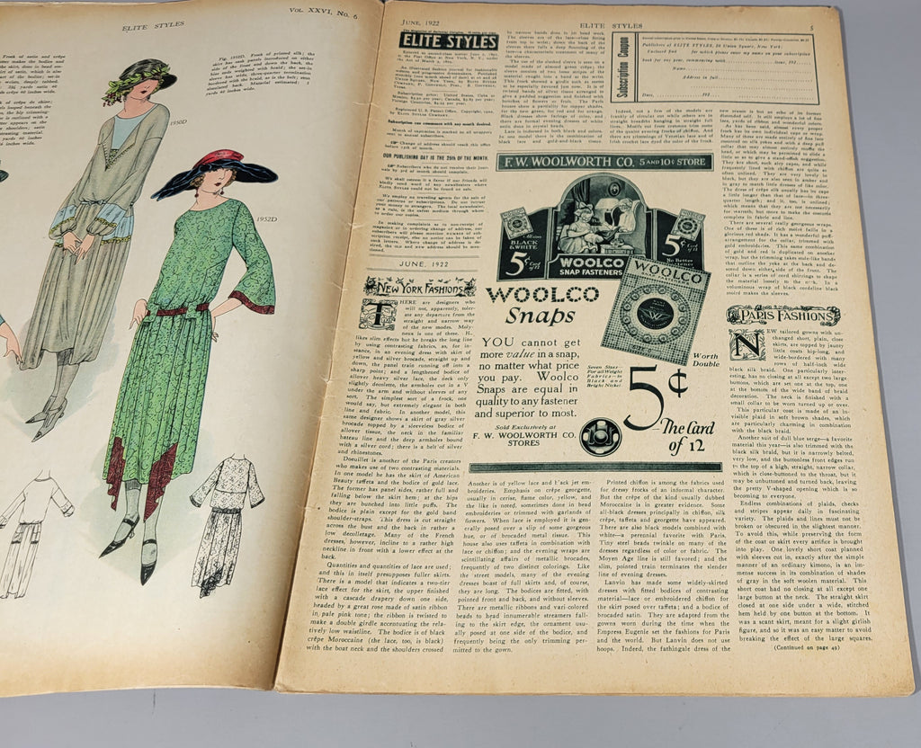 Elite Styles, 1922 June Original Dressmaker Tailor Fashion Public Catalog Ladies