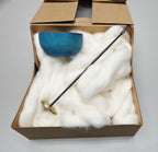 Spin Cotton Fiber Kit. Painted TEAL Wood Support Bowl & Brass Thakli Spindle.
