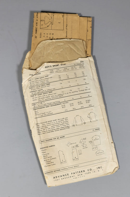 Advance 7104 Pattern, ca 1955. Size 10-12. Boys Pullover Sport Shirt.