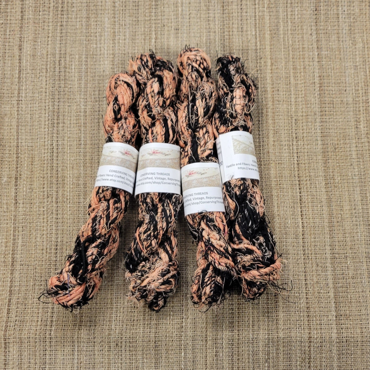 Linen Reclaimed Yarn. Skein Bundle. Set 4 Skeins. Hand-Spun Fibers Upcycled. Art Yarn