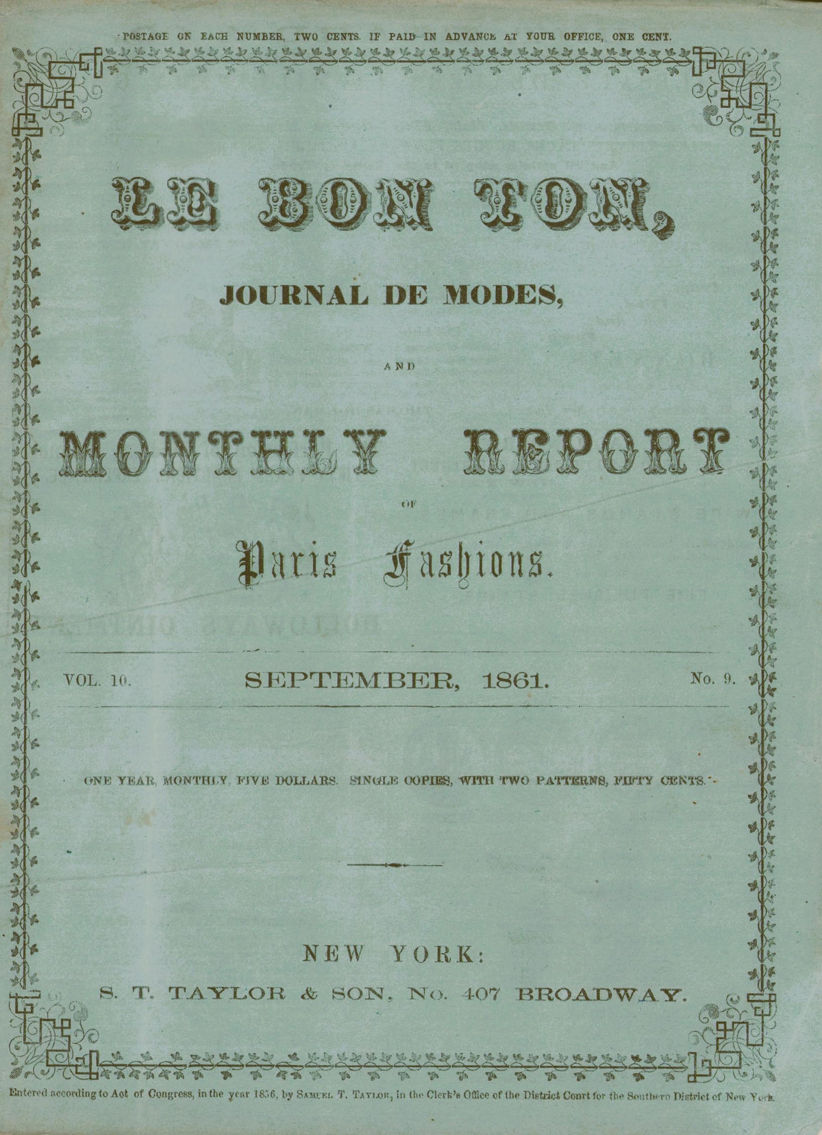 Le Bon Ton Journal de Modes, September 1861. Catalog Monthly Report. Vol 10 No 9. E-book DOWNLOAD.📥