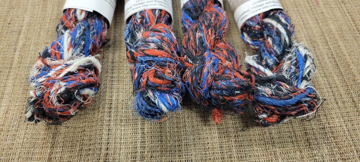 Linen Reclaimed Yarn. Skein Bundle. Set 4 Skeins. Hand-Spun Fibers Upcycled. Art Yarn
