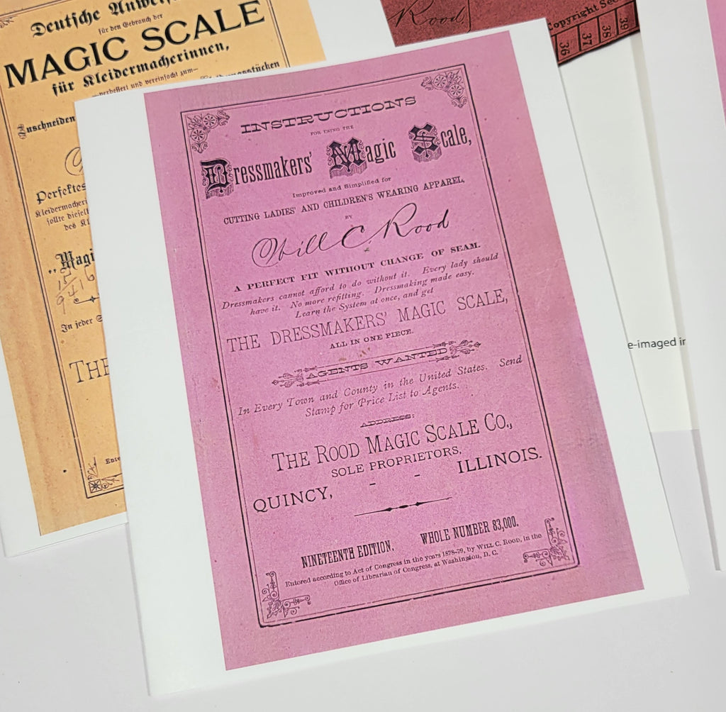 Instructions for Using the Dressmakers' Magic Scale. Will C. Rood. 1880s Dressmaker System. Booklet and Ruler Set