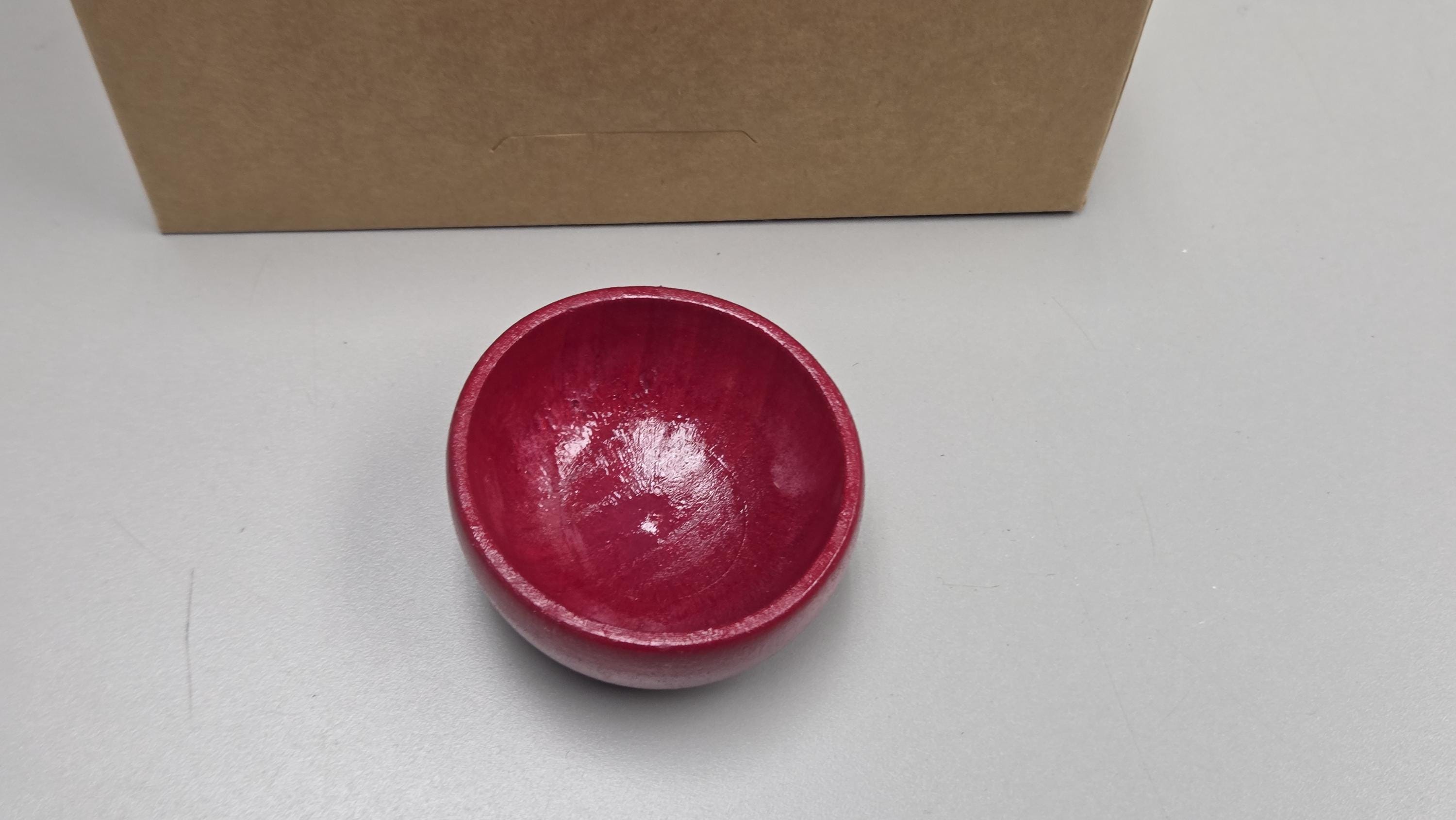Spin Cotton Fiber Kit. Natural Upland Cotton Sliver. Hand-Painted Wood Support Bowl and Brass Tahkli Spindle. SK27 Red