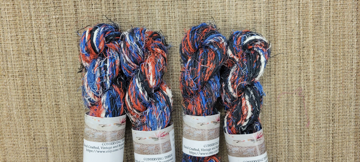 Linen Reclaimed Yarn. Skein Bundle. Set 4 Skeins. Hand-Spun Fibers Upcycled. Art Yarn