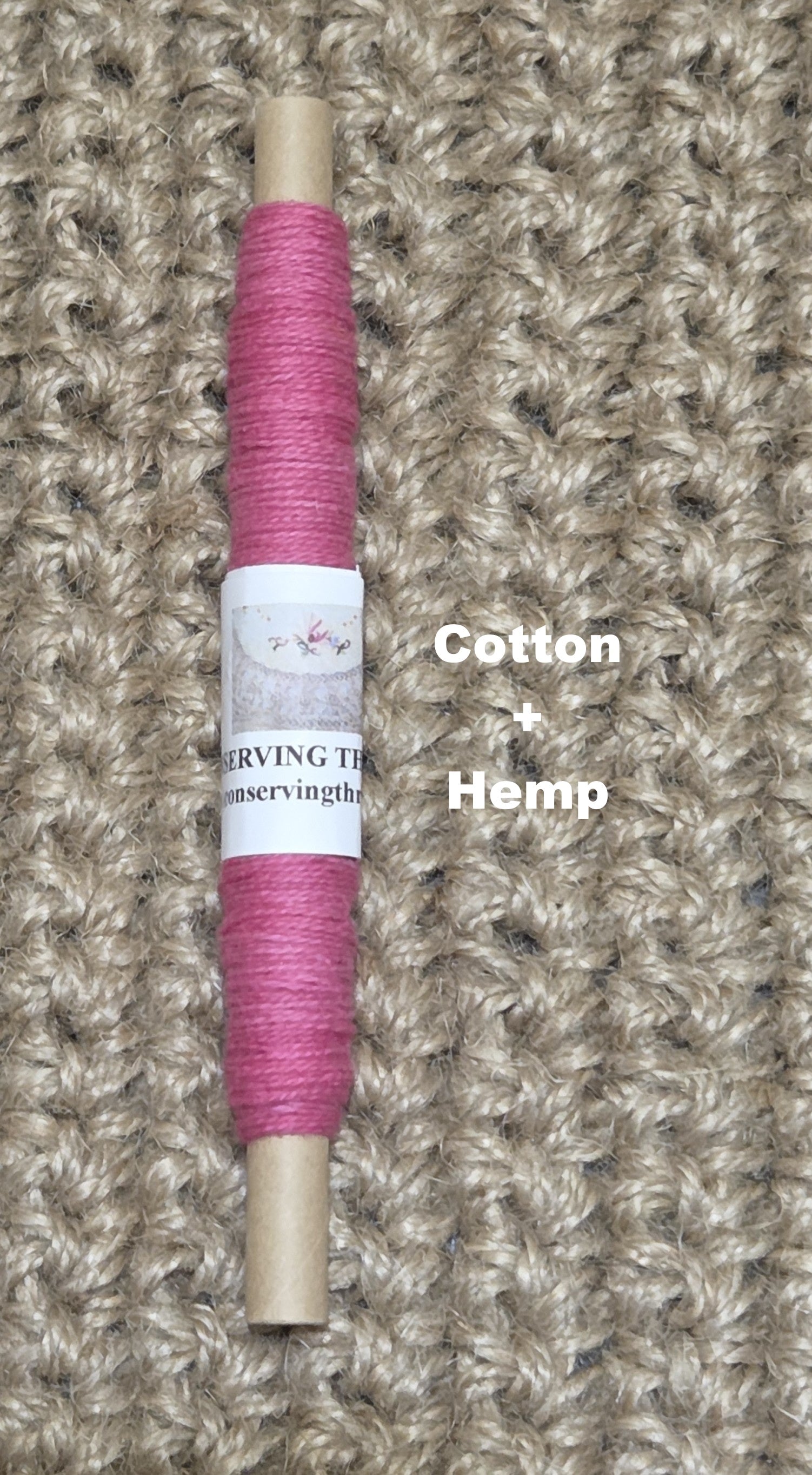 Thread Cotton + Hemp Blend, 25 Yards Spool. Pink.