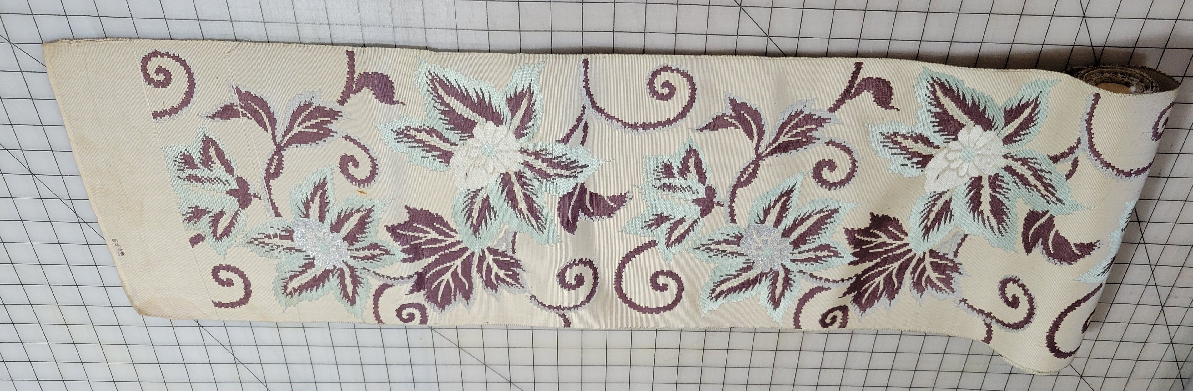 Roll Pre-War Japanese Textile Silk Fabric Kimono Floral Silver Stamp Yuki