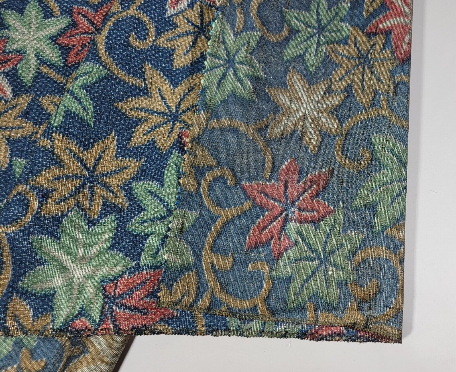 Roll Pre-War Japanese Textile Cotton Fabric Kimono Blue Stamp Celadon Yuki
