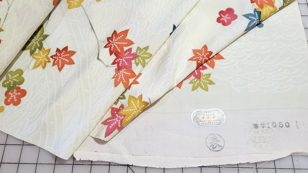 Roll Pre-War Japanese Textile Silk Fabric Kimono Floral Gold Stamp Yuki