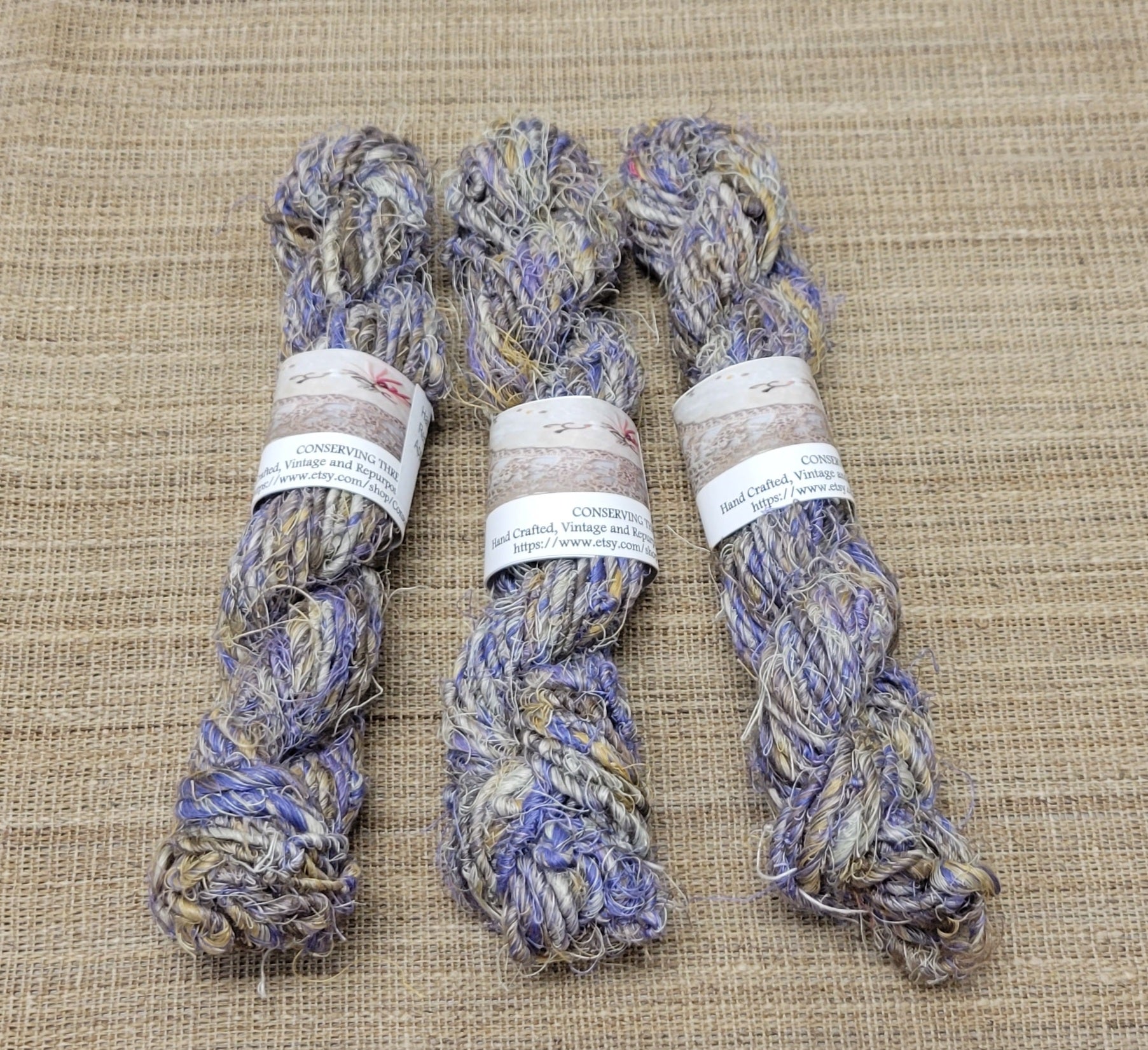 Linen Reclaimed Thread Skeins. Upcycled Hand-Spun Yarn.