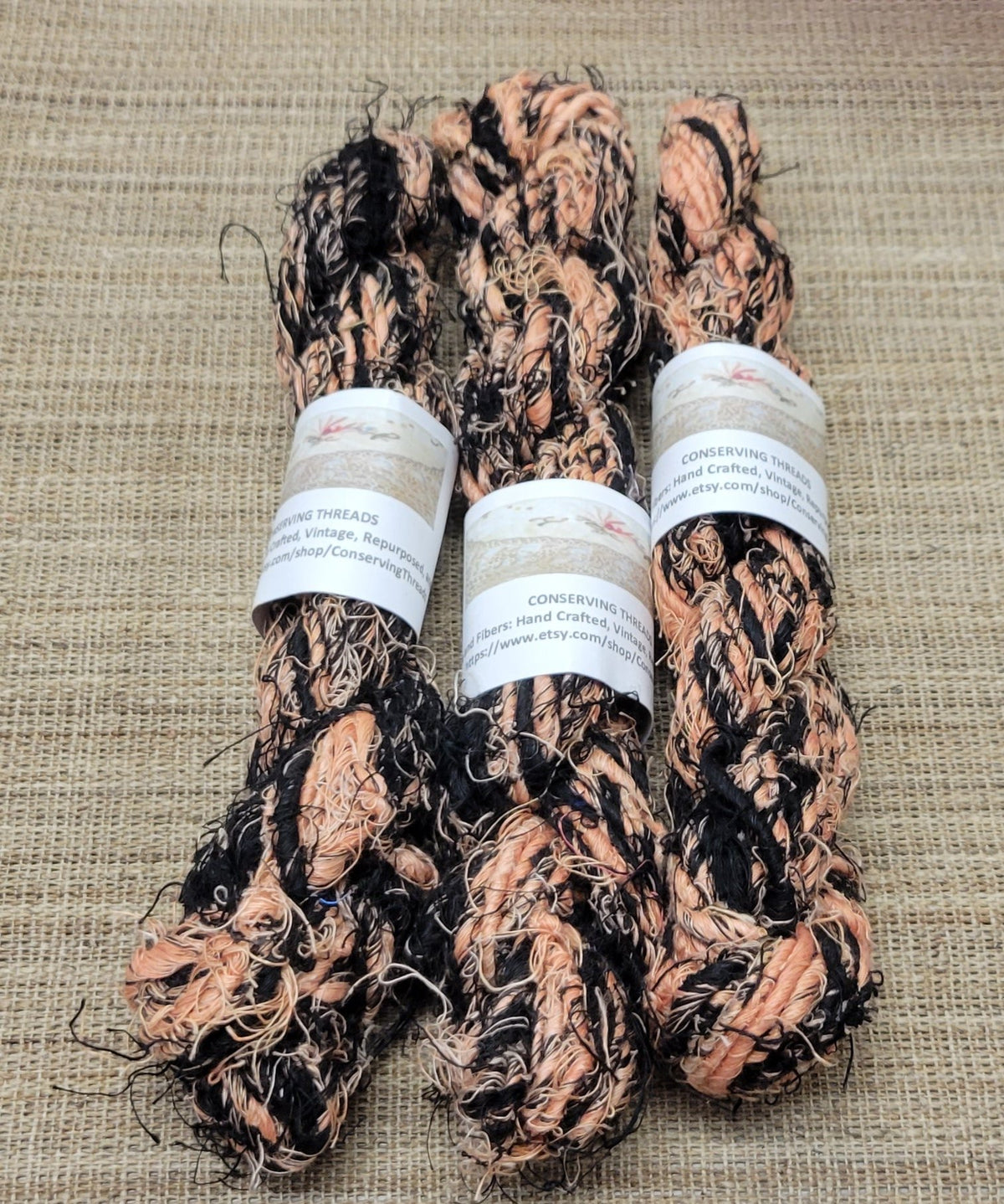 Linen Reclaimed Thread Skeins. Upcycled Hand-Spun Yarn.