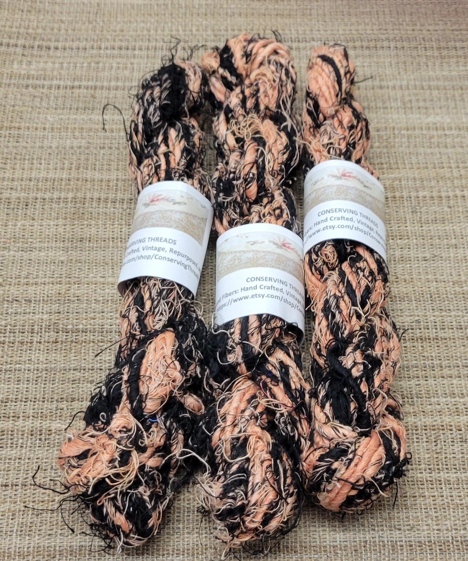 Linen Reclaimed Thread Skeins. Upcycled Hand-Spun Yarn.