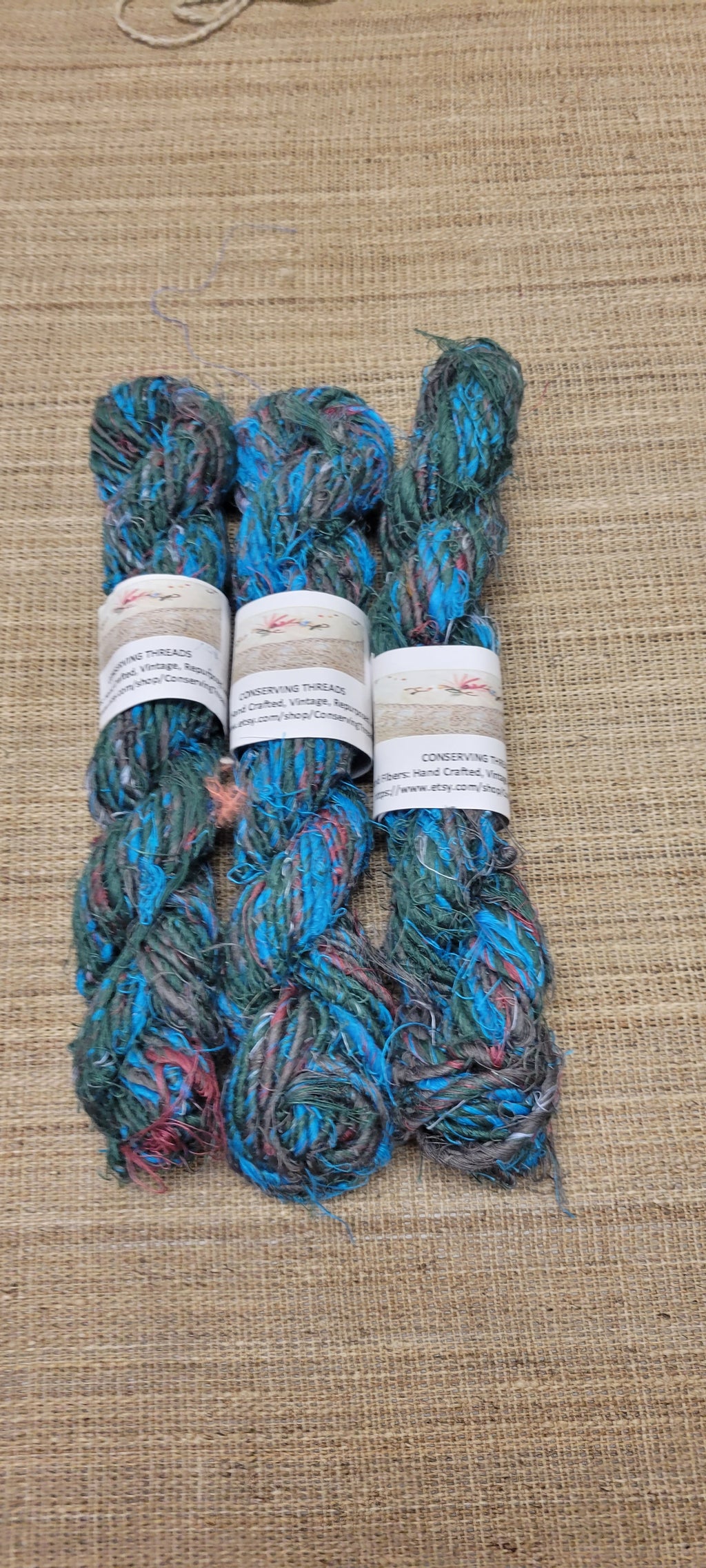 Linen Reclaimed Thread Skeins. Upcycled Hand-Spun Yarn.