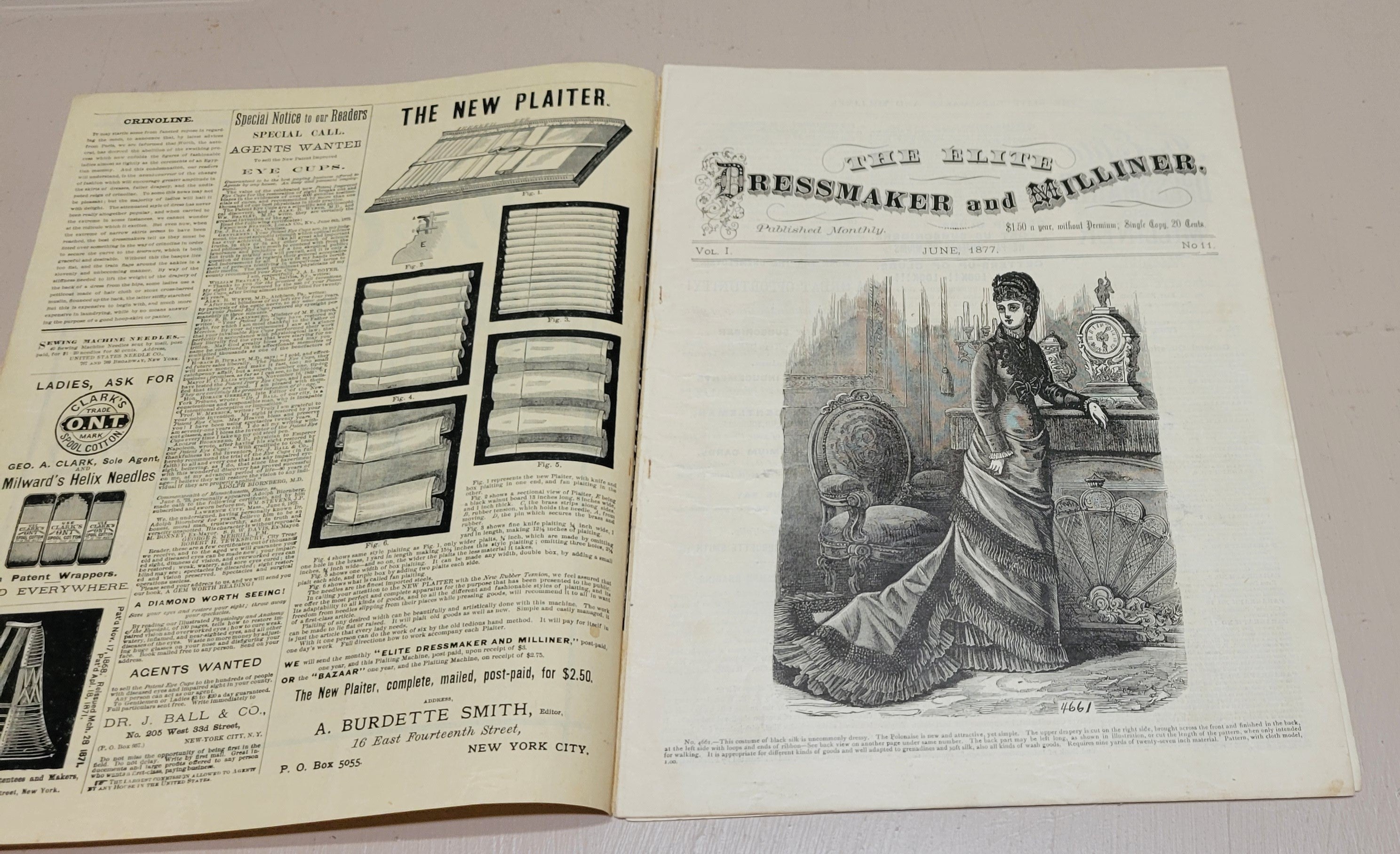 Original The Elite Dressmaker Milliner, 1877 June Vol 1 No 11 Fashion Mail Order