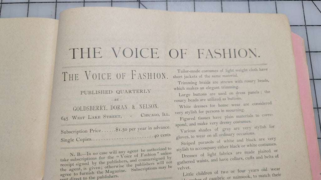 Original. The Voice of Fashion Pattern Book Fall 1886, Goldsberry, Doran, Nelson