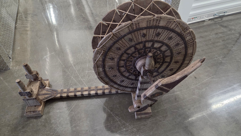 Antique Charkha T-frame Spinning Wheel Large Wood Tool for Cotton