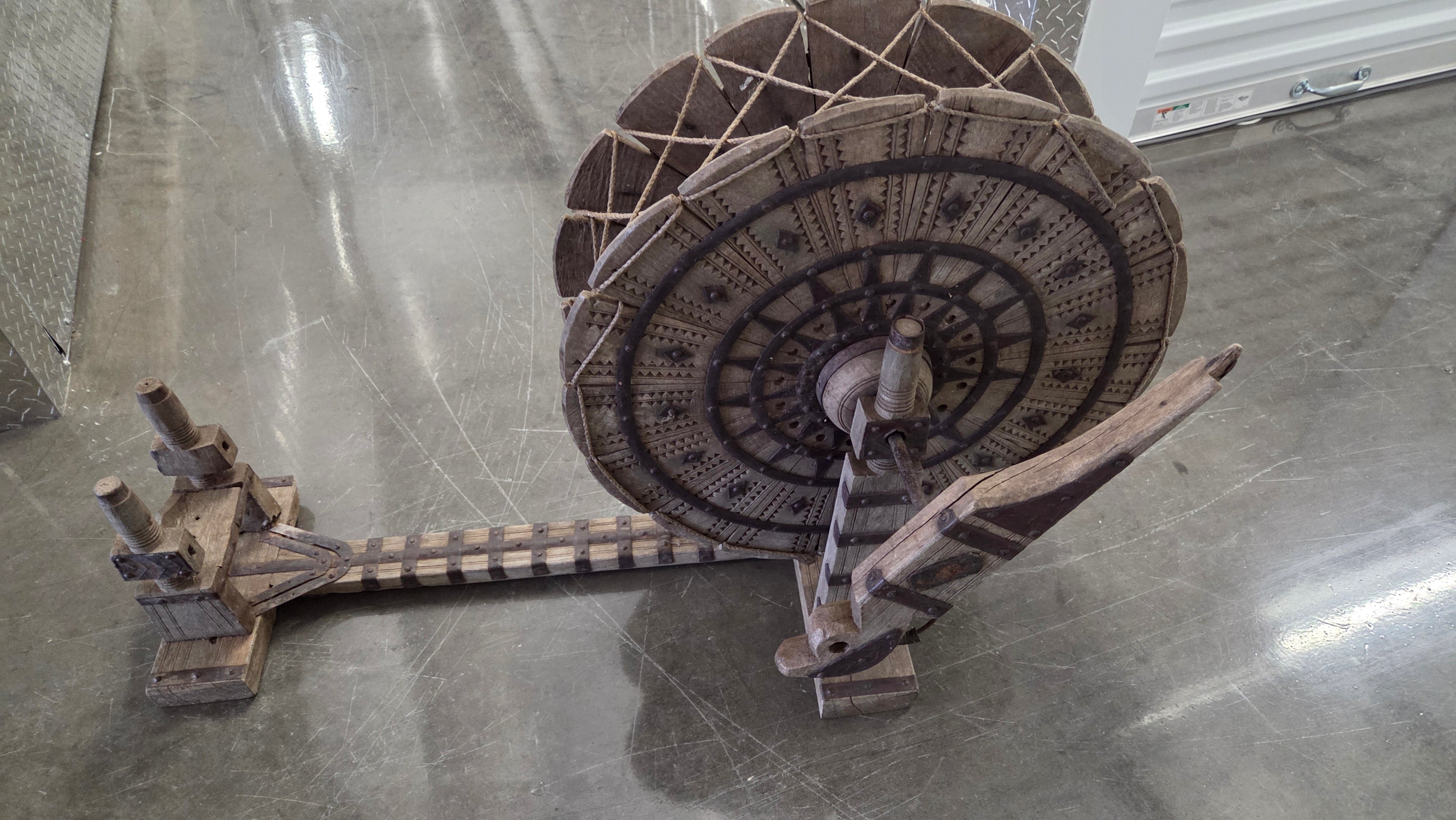 Antique Charkha T-frame Spinning Wheel Large Wood Tool for Cotton