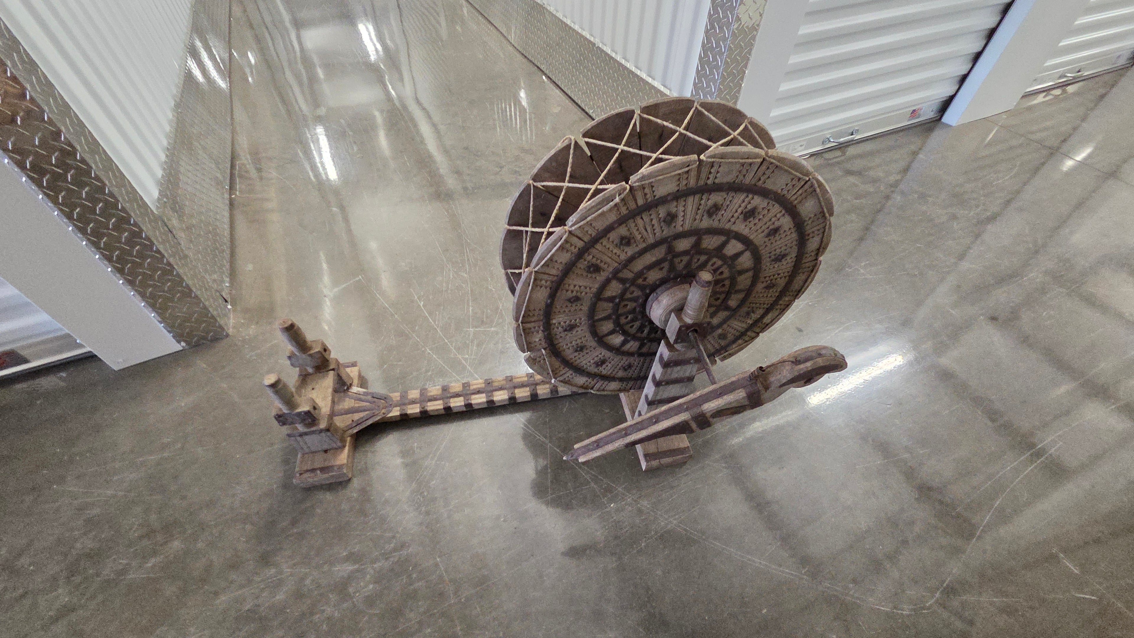 Antique Charkha T-frame Spinning Wheel Large Wood Tool for Cotton