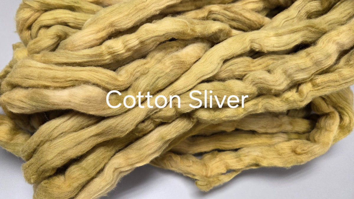 Cotton, 1/2 oz (0.5 ounce) Dyed Conventional Cotton Sliver, Small Batch Studio Dyed (Khaki M2)