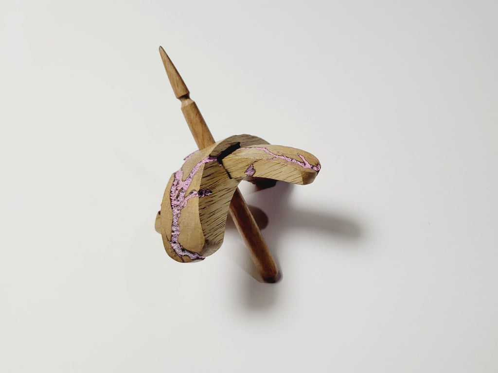 Spindle, Hand-Carved Bottom Whorl Style, Reclaimed Mango Wood (Small Pink Burl)