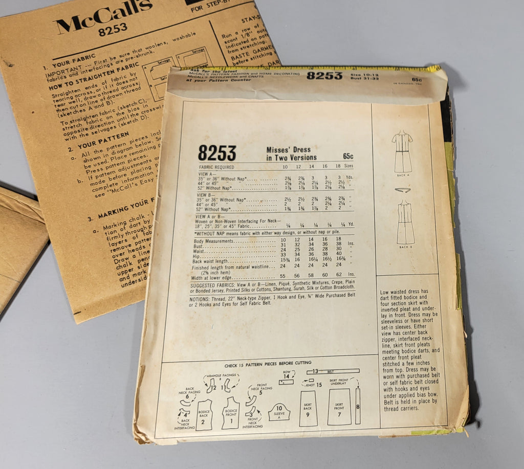 McCall's 8253 ca 1966. Size 10-12 Bust 31-32. Low waisted dress