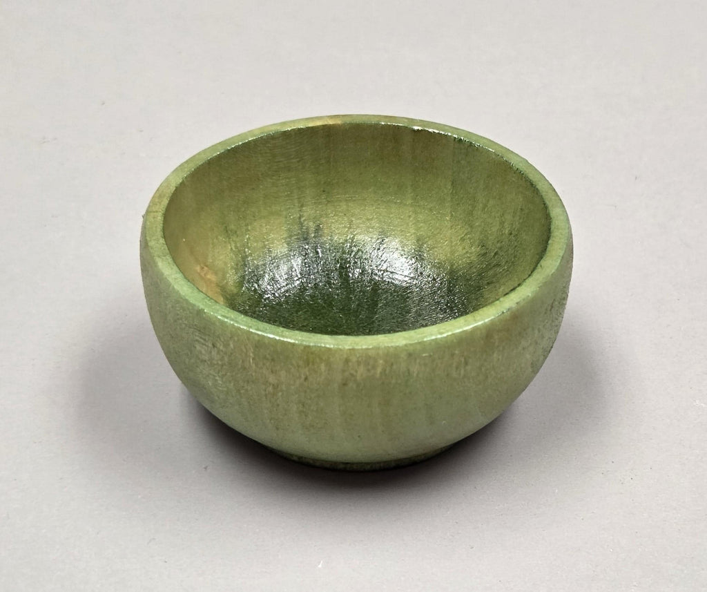 Spin Cotton Fiber Kit. Natural Upland Cotton Sliver. Hand-Painted Wood Support Bowl and Brass Tahkli Spindle. Light Green