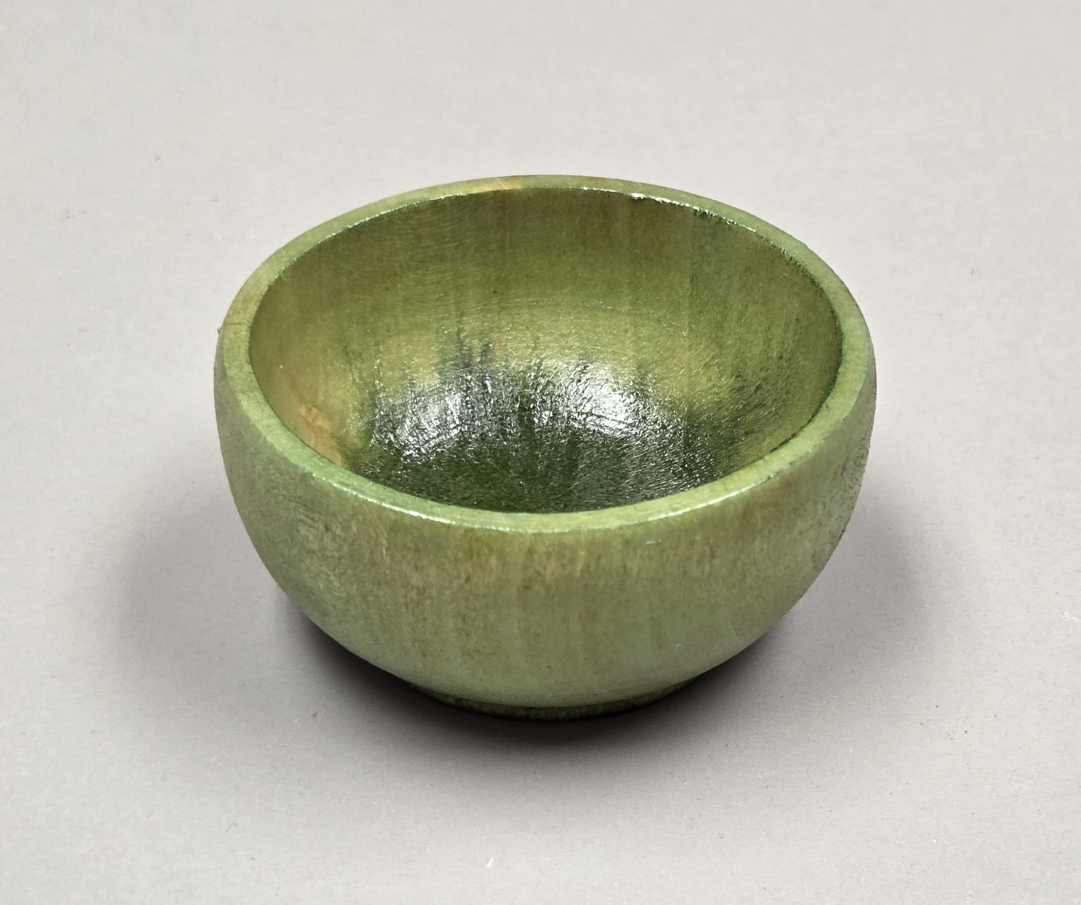 Spin Cotton Fiber Kit. Natural Upland Cotton Sliver. Hand-Painted Wood Support Bowl and Brass Tahkli Spindle. Light Green