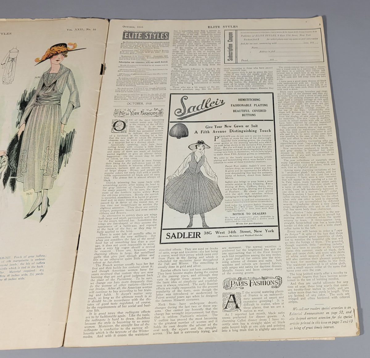 Elite Styles, 1918 October Dressmaker Tailor Fashion Magazine Catalog Ladies