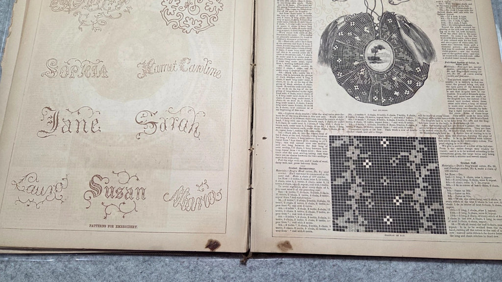 1855 Frank Leslie's Portfolio Fancy Needlework Ed. Mrs. Stephens Lace Chart Art