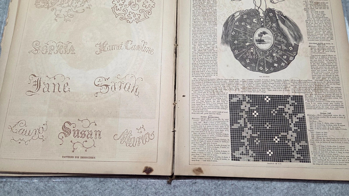 1855 Frank Leslie's Portfolio Fancy Needlework Ed. Mrs. Stephens Lace Chart Art