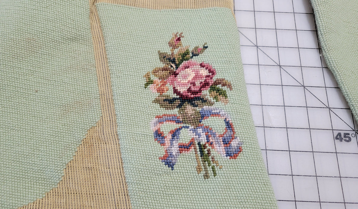 Vintage Textile Needlepoint Seat Cover Set Hand Stitched