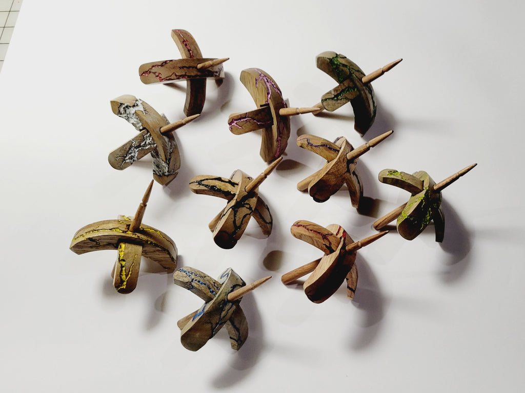 Spindle, Hand-Carved Bottom Whorl Style, Reclaimed Mango Wood (Small Pink Burl)