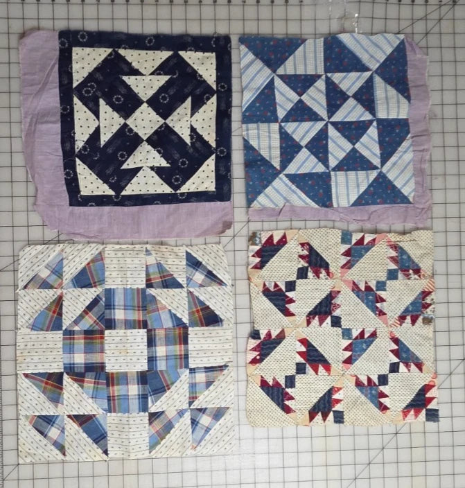 8 - Vintage Patch Quilt Blocks Unfinished Squares. 1900s - 1920s Hand Stitched