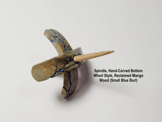 Spindle, Hand-Carved Bottom Whorl Style, Reclaimed Mango Wood (Small Blue Burl)