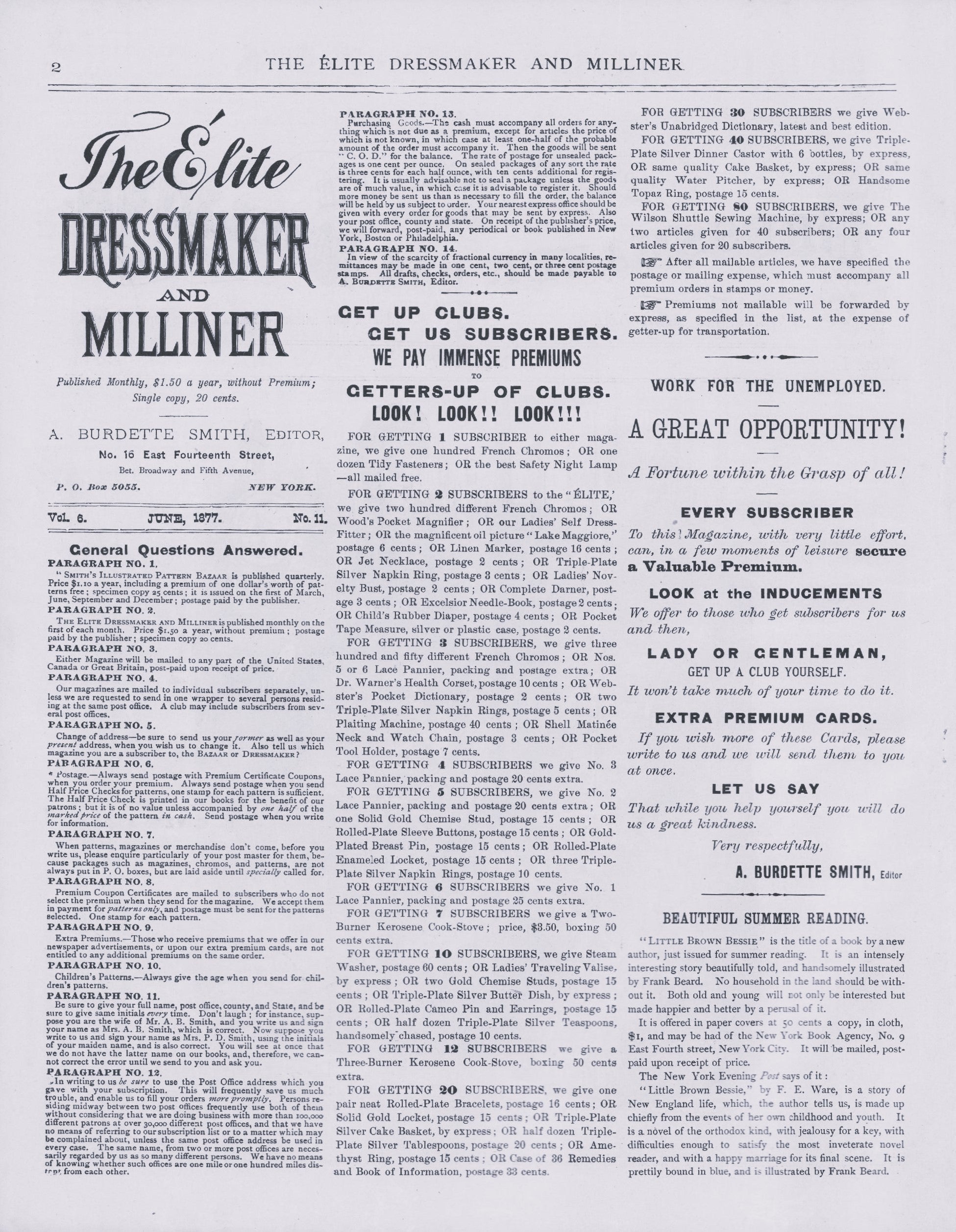 The Elite Dressmaker and Milliner, 1877 June, Vol 1 No 11, E-book INSTANT DOWNLOAD.📥