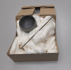 Spin Cotton Fiber Kit. Painted GRAY Wood Support Bowl & Brass Thakli Spindle.