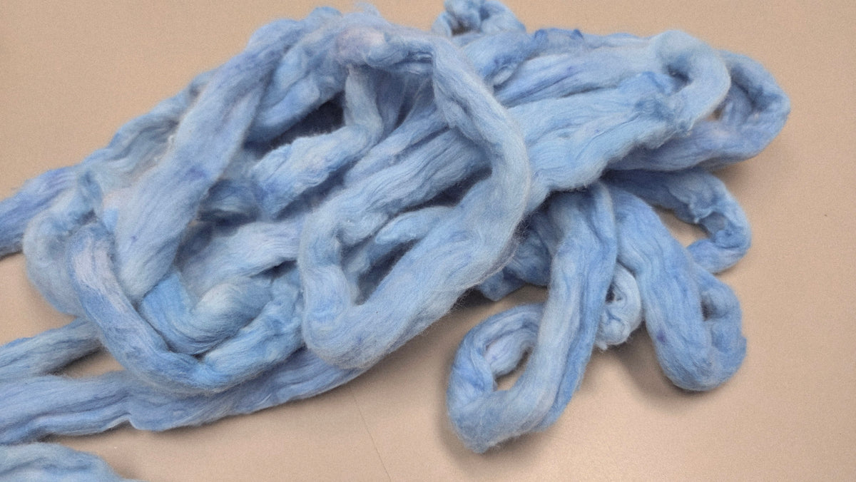 Cotton, 1/2 oz (0.5 ounce) Dyed Conventional Cotton Sliver, Small Batch Studio Dyed (Blue M)