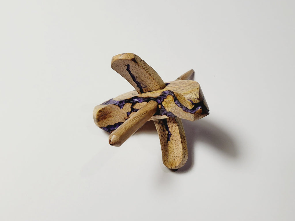 Spindle, Hand-Carved Bottom Whorl Style Reclaimed Mango Wood (Small Purple Burl)