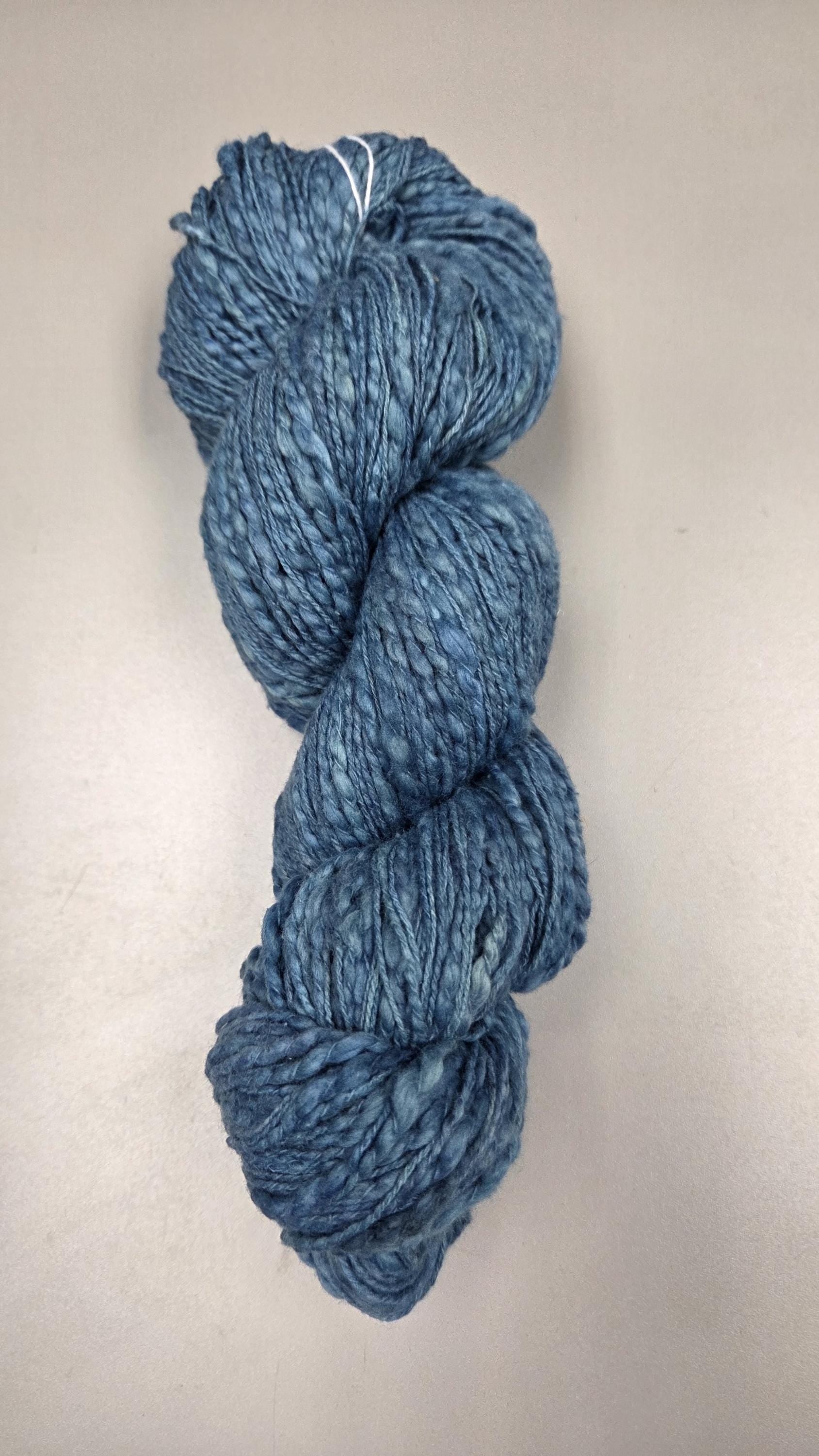 Cotton Yarn, Hand Spun, 2 Ply, Indigo Blue, Fingering Weight. Off White. Natural. 280 Yards.