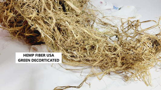 Hemp Fiber Raw UnCombed. USA Grown. 1/2 pound (8 oz). Green Decorticated. Unretted and with Hurd.