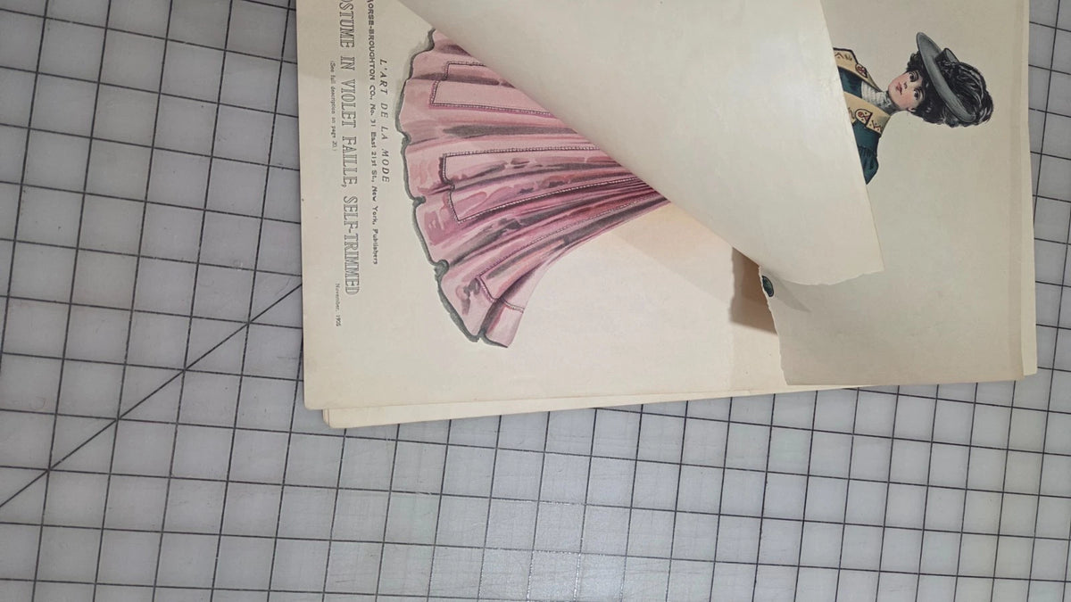 6 Original Antique Color Fashion Plates, L'Art de la Mode November 1905 Catalog